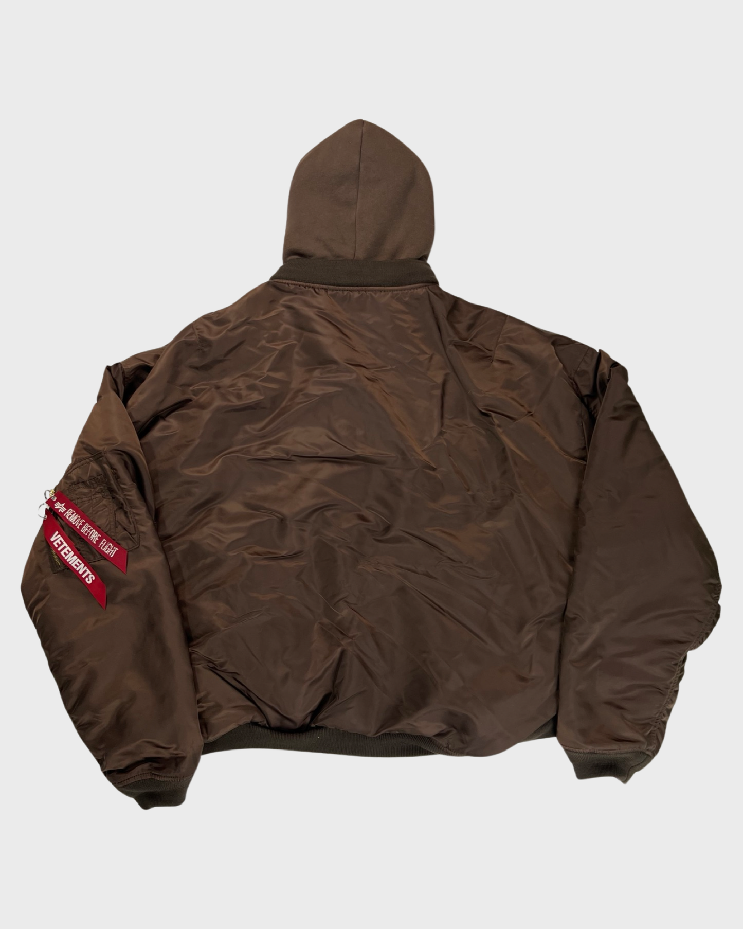 Vetements SS17 runway reversible foldable MA1 Bomber Jacket in brown & wine red SZ:S