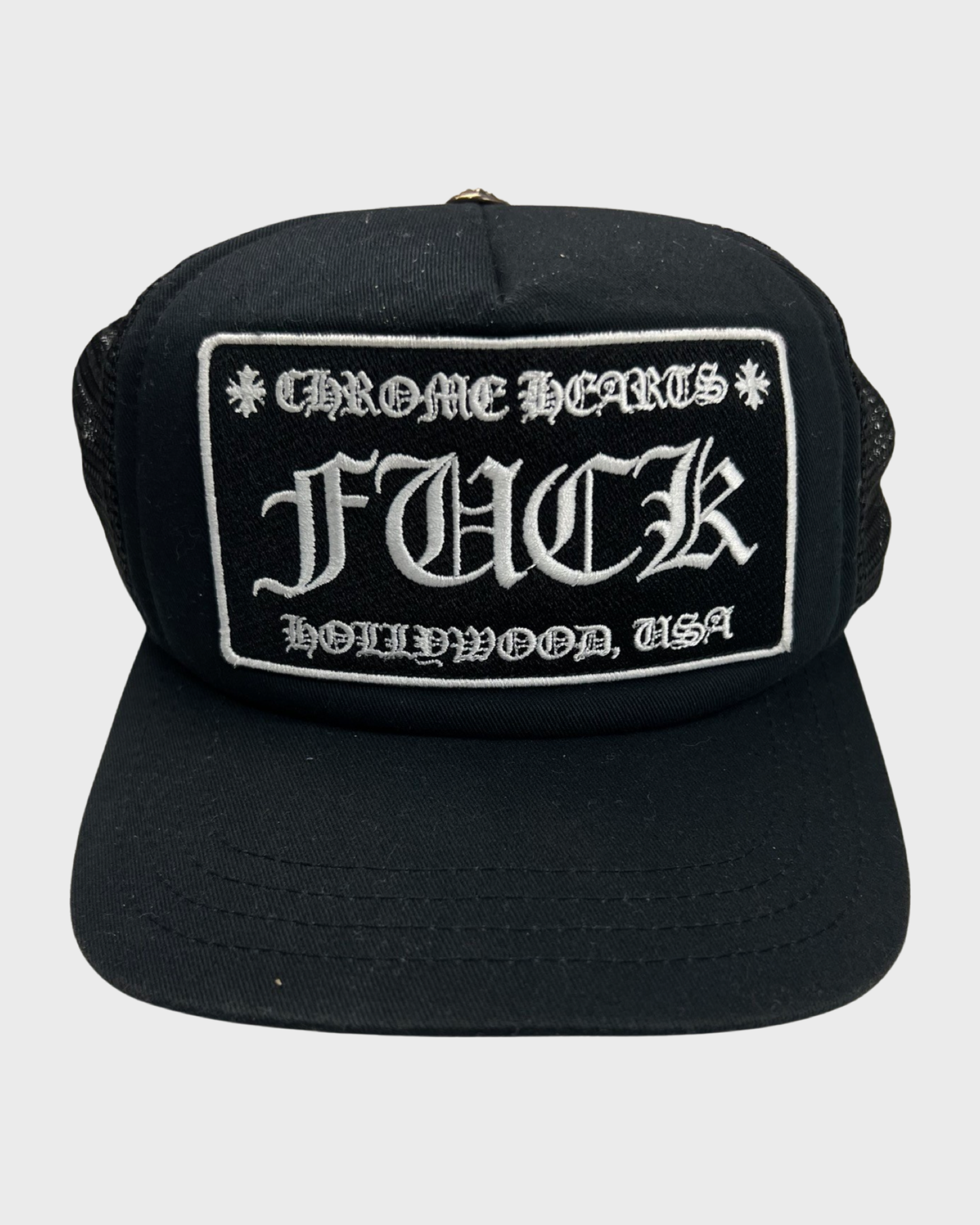 Chrome Hearts Black Trucker Hat FUCK SZ:OS