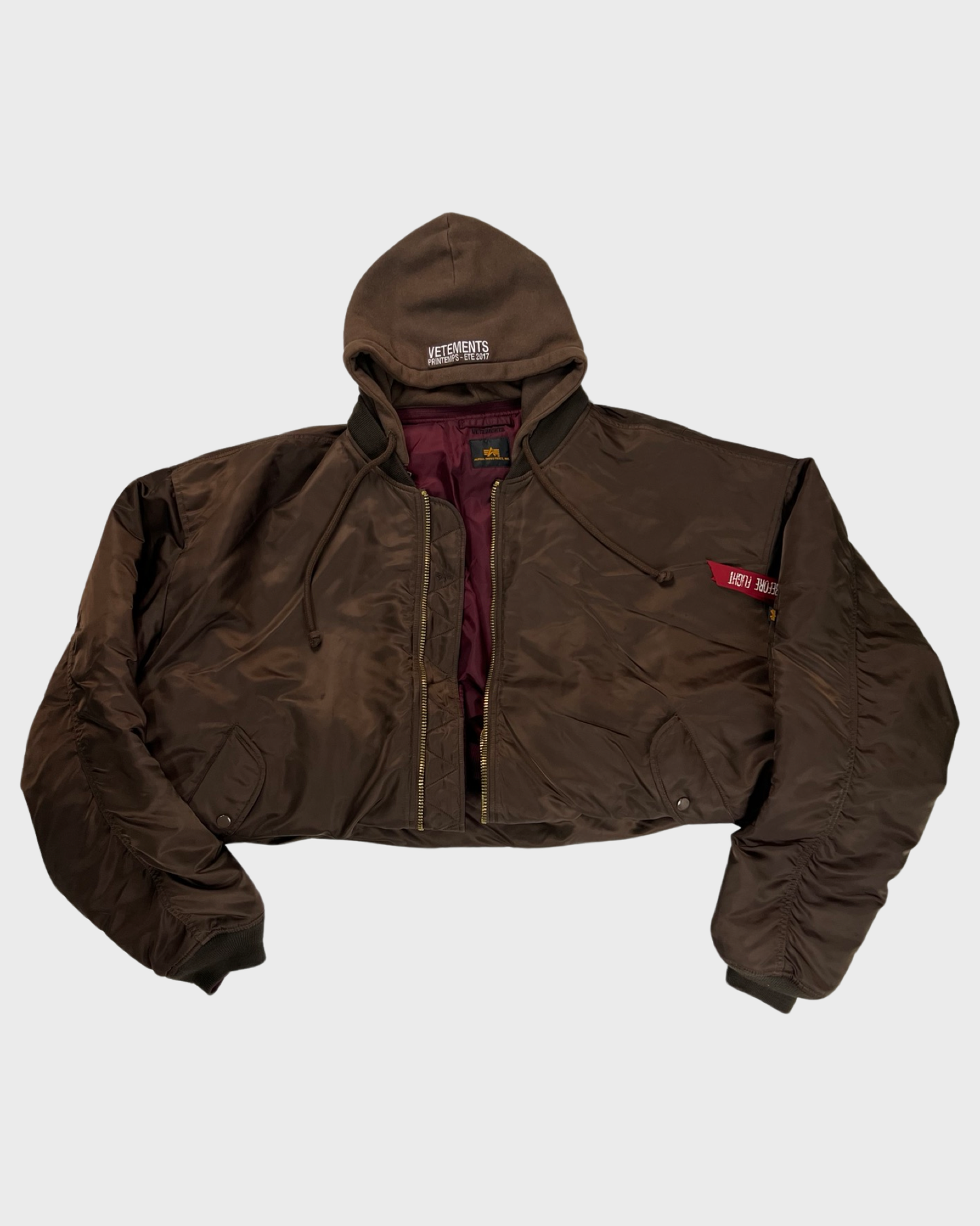 Vetements SS17 runway reversible foldable MA1 Bomber Jacket in brown & wine red SZ:S