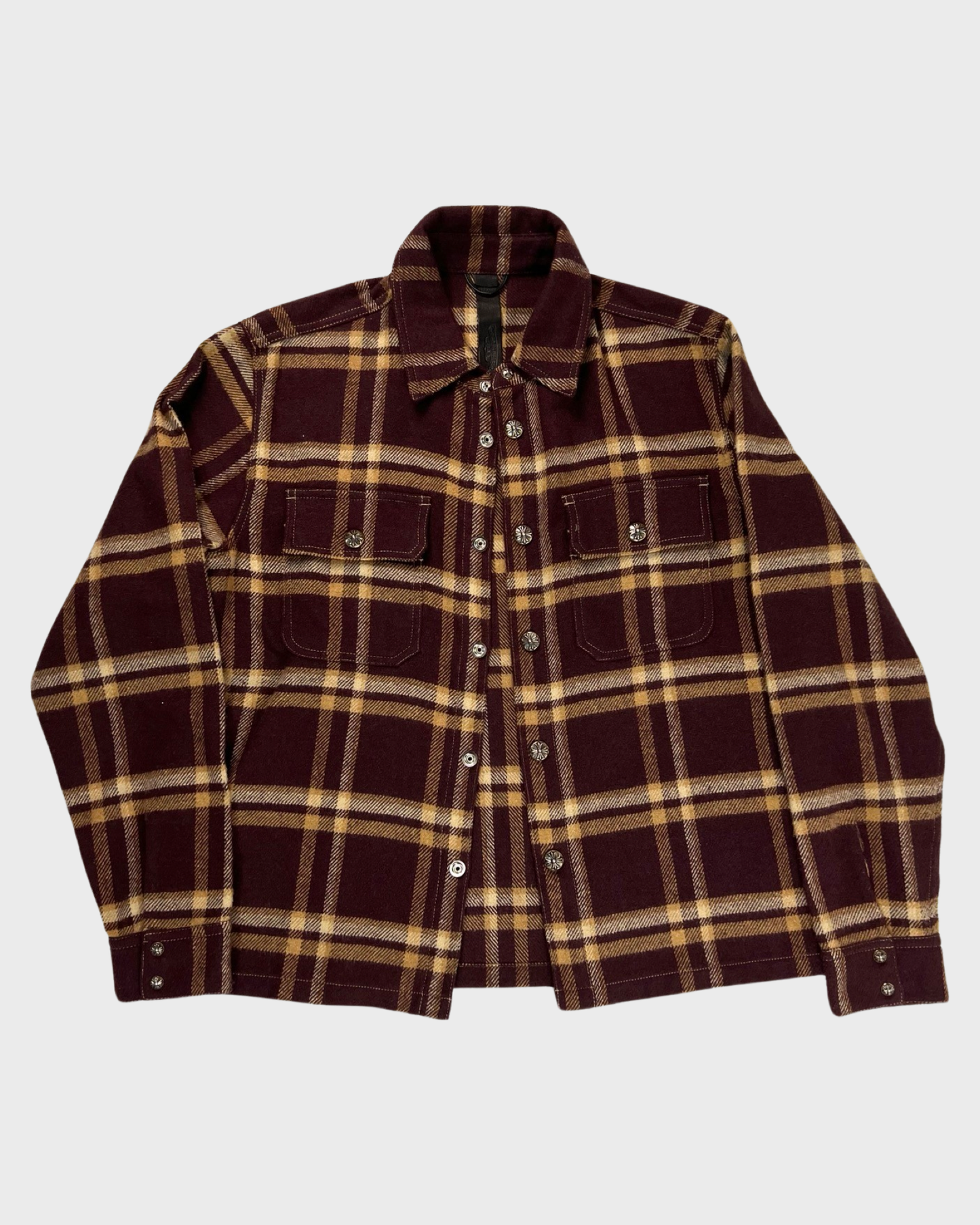 Chrome Hearts button up plaid Flannel shirt maroon SZ:M