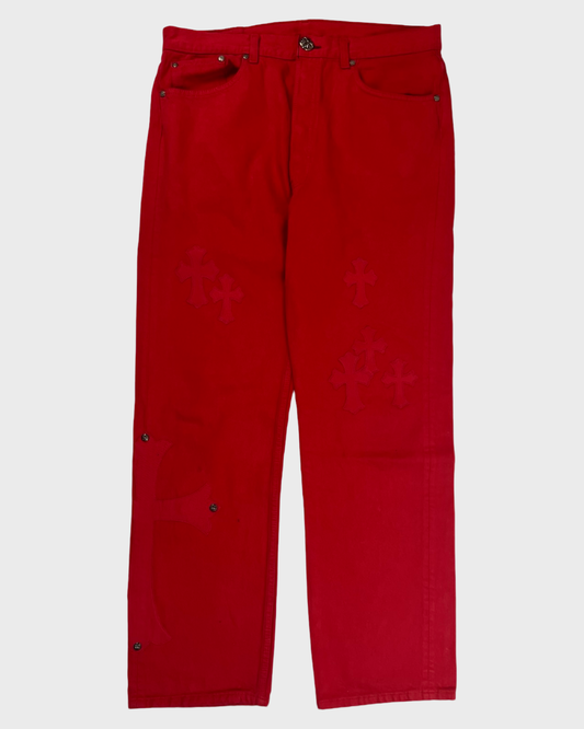 Chrome Hearts Red on Red PARIS EXCLUSIVE Cross patched LEVIS 501 Jeans SZ:W33