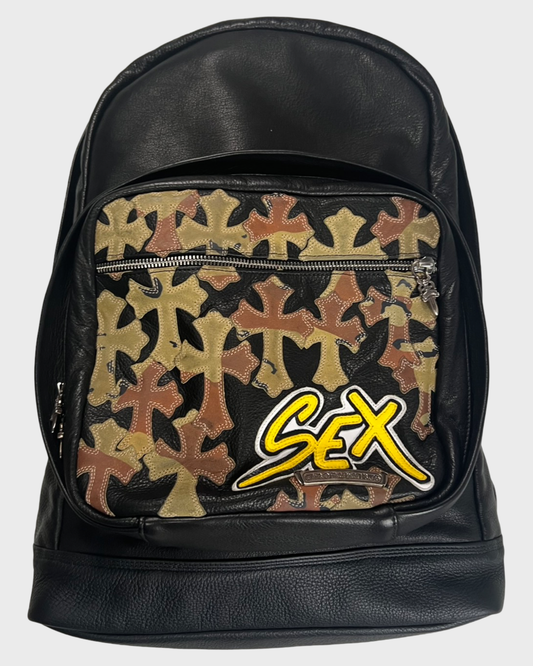 Chrome Hearts 7TH GRADE SEX RECORDS DESERT CAMO CROSS PATCHED Leather Backpack SZ:OS