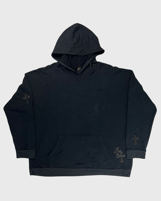 Chrome Hearts Black on black leather cross Patched Hoodie SZ:XL