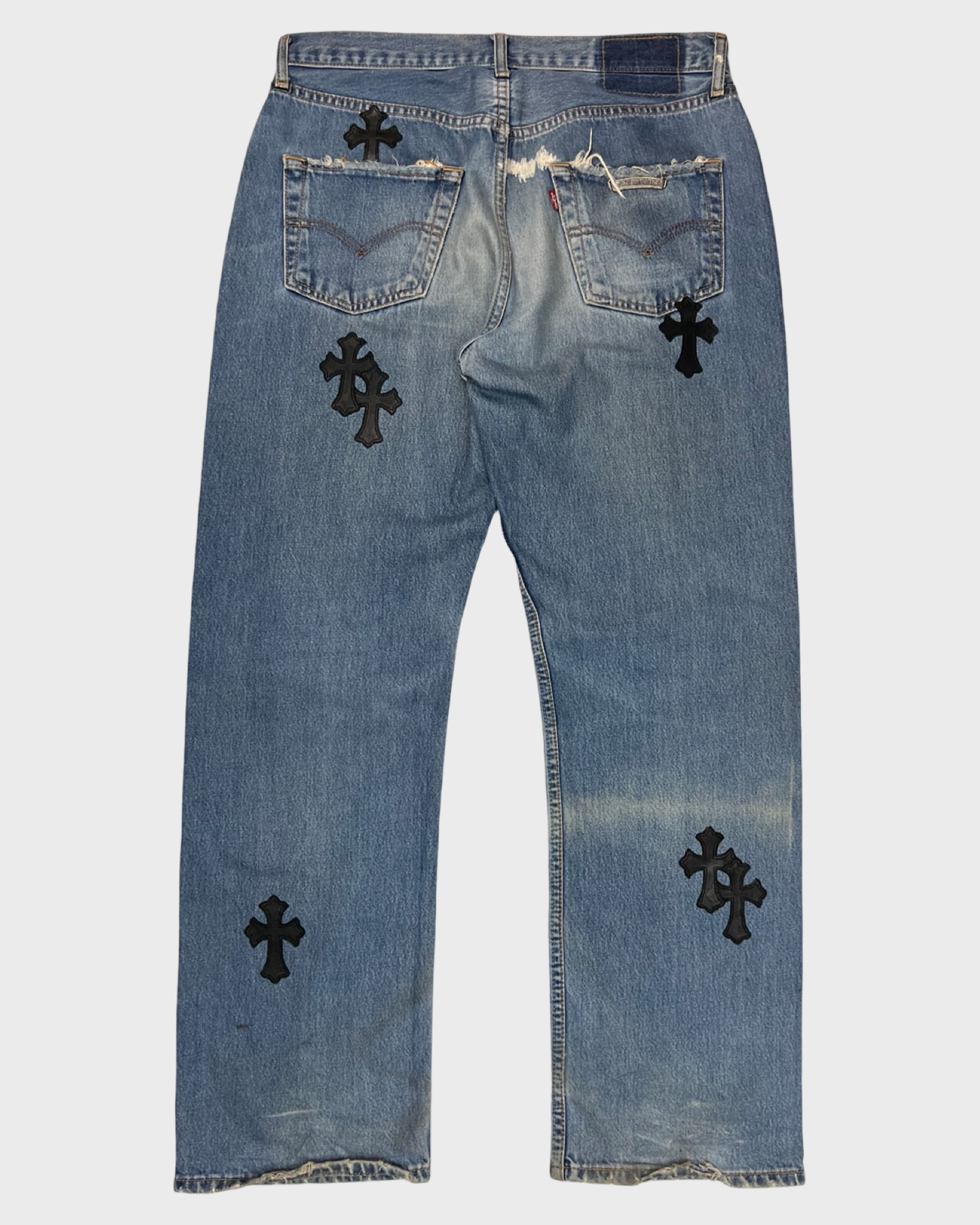 Chrome Hearts 501 Levi’s light Blue wash black Cross patched Jeans SZ:34