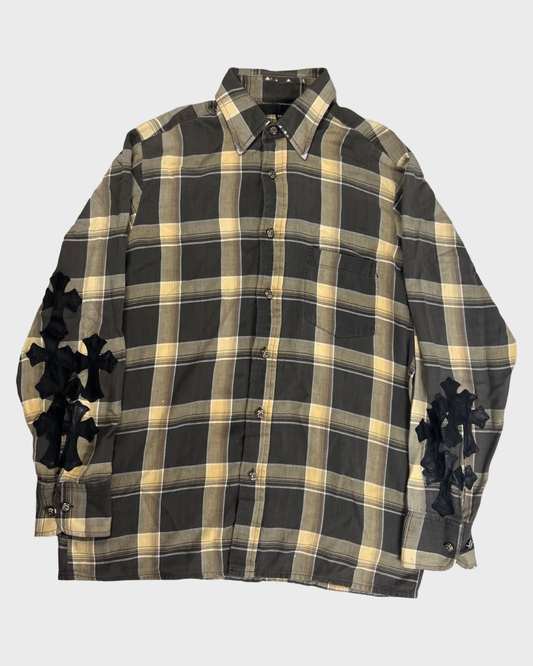 Chrome Hearts 1of1 Cross patched Button Up checkered flannel Shirt SZ:M