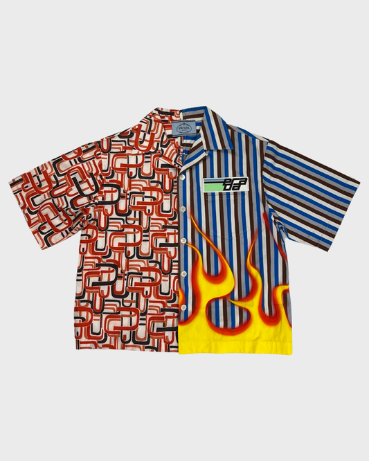 Prada AW18 runway split flames button up Shirt SZ:S