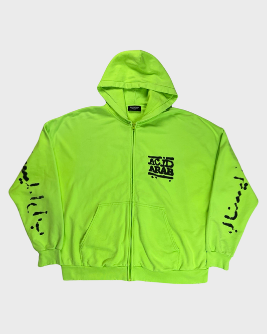 Balenciaga Acid Arab Green Zip Up Hoodie SZ:1