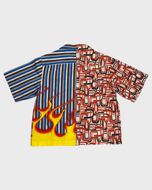 Prada AW18 runway split flames button up Shirt SZ:S