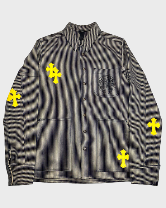Chrome Hearts 1of1 yellow cross patched Button Up Shirt railway work coat SZ:M