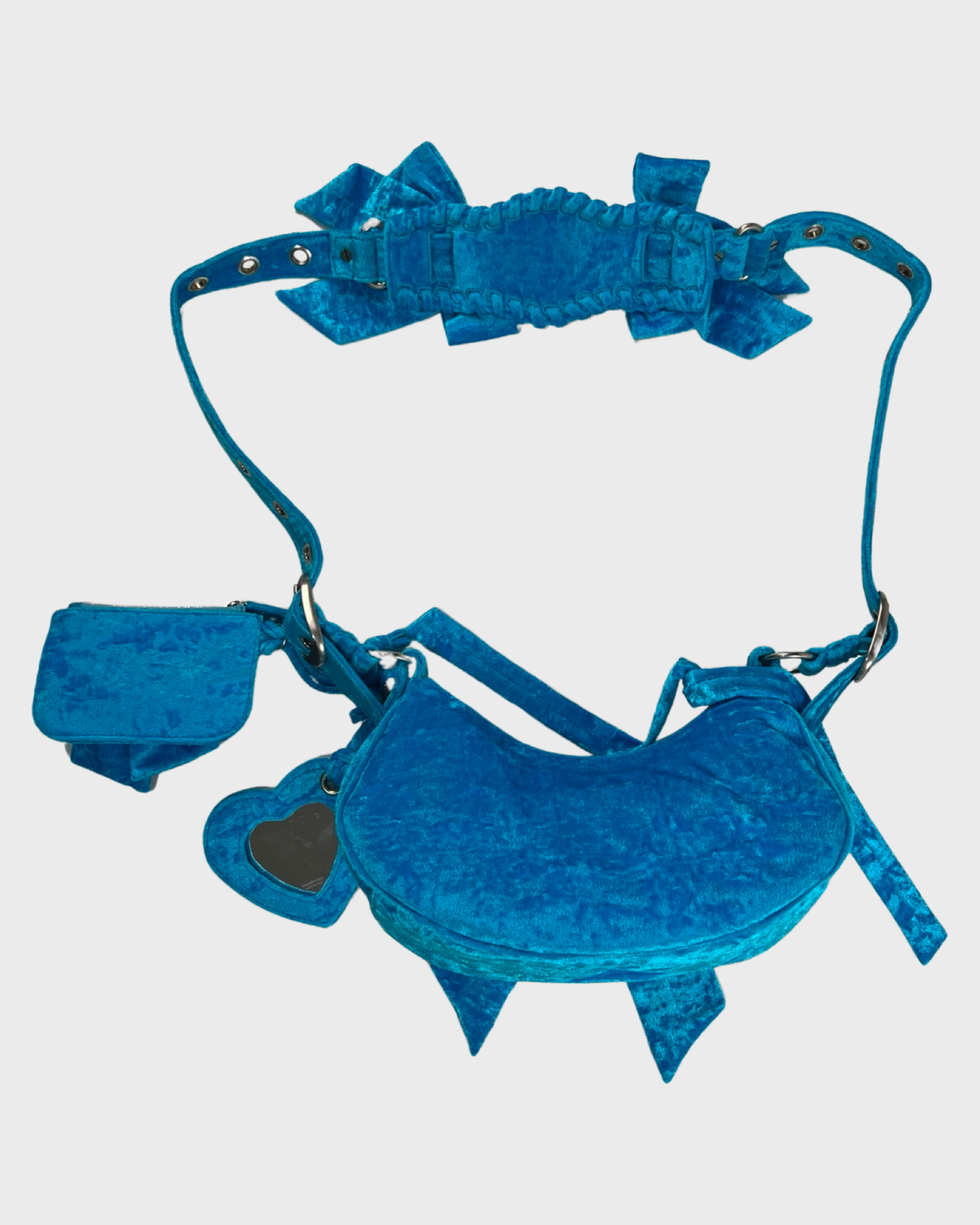 Balenciaga ELECTRIC Blue CRUSHED VELVET LE CAGOLE XS Bow Bag SZ:OS