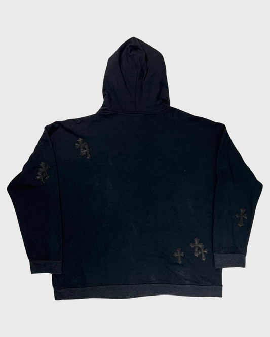 Chrome Hearts Black on black leather cross Patched Hoodie SZ:XL