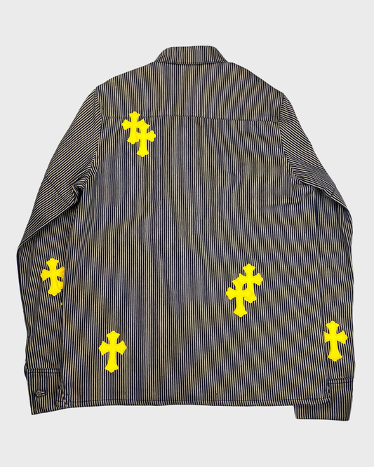 Chrome Hearts 1of1 yellow cross patched Button Up Shirt railway work coat SZ:M