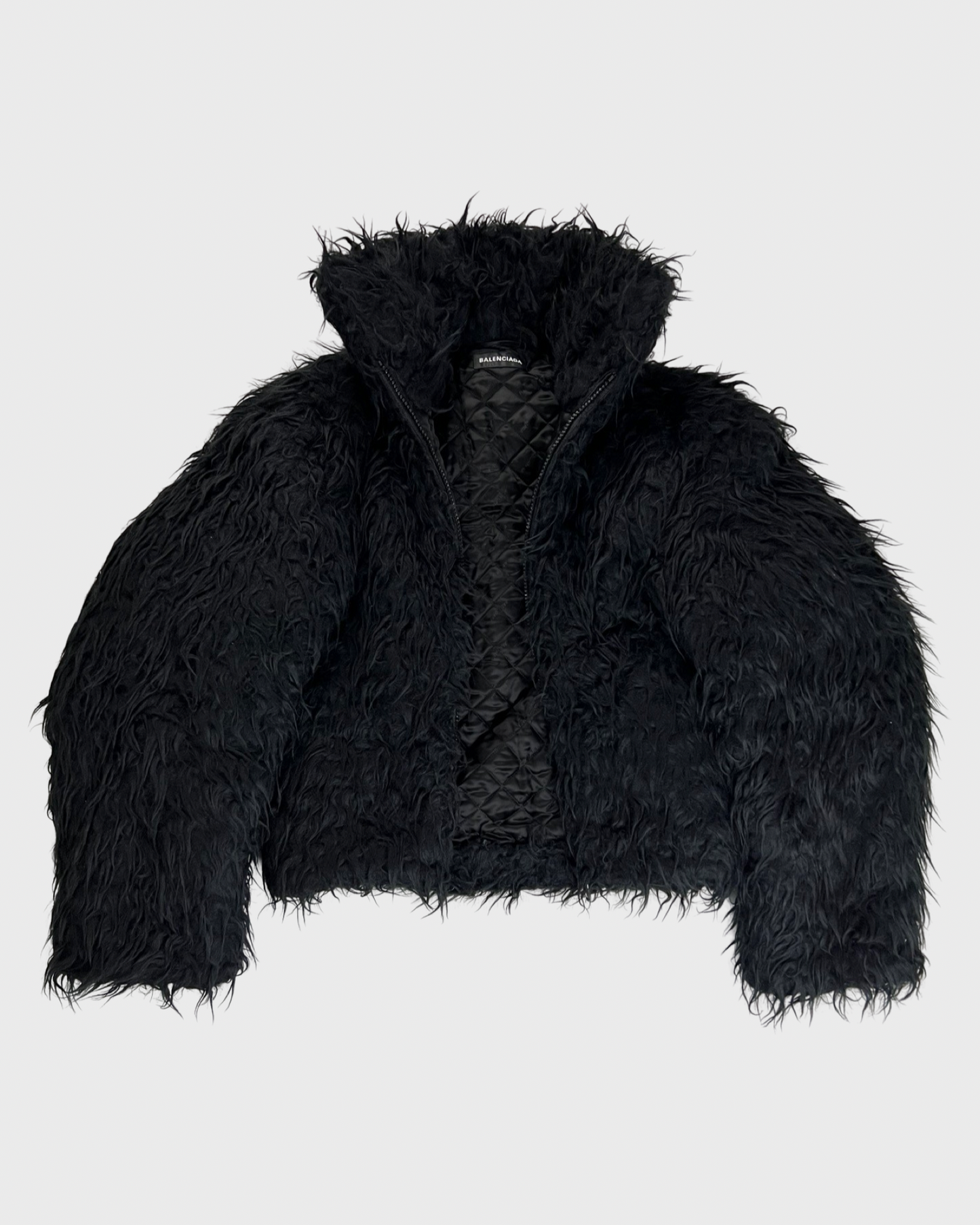 Balenciaga AW20 Faux Fur Black Cropped Raven Jacket SZ:44|46