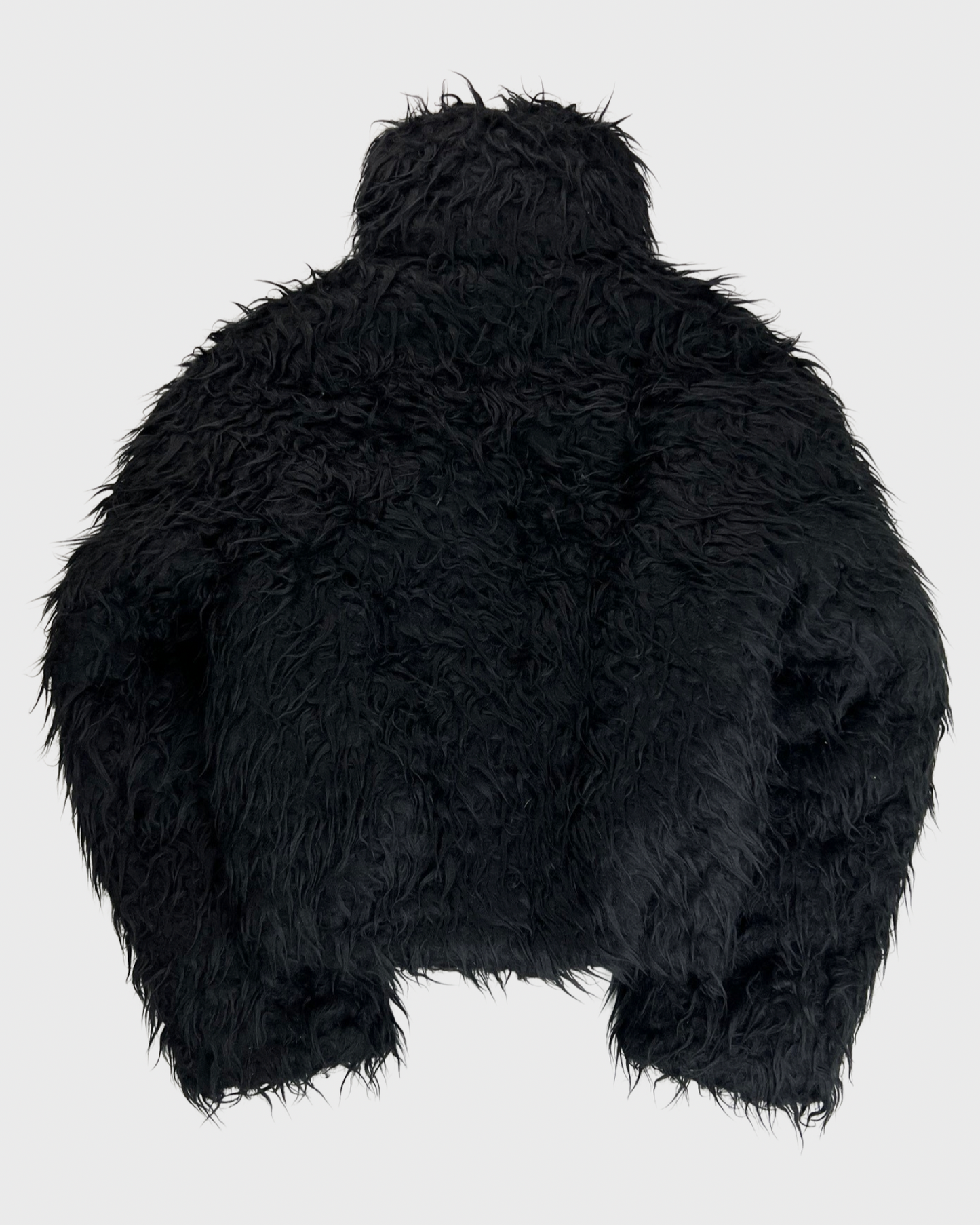 Balenciaga AW20 Faux Fur Black Cropped Raven Jacket SZ:44|46