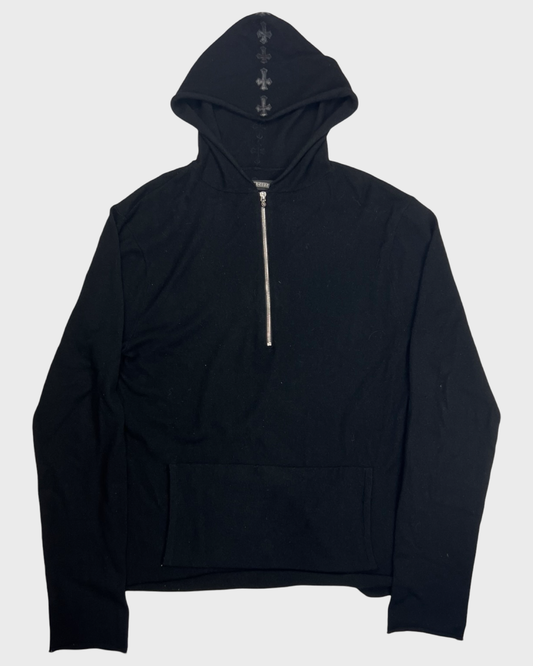 Chrome Hearts VIP CASHMERE CROSS PATCHED HALF ZIP UP HOODIE Hooded Sweatshirt SZ:L