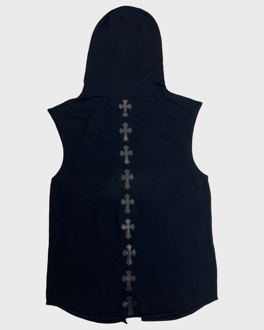 Chrome hearts cashmere cross patched sleeveless hooded zip up sweatshirt hoodie vest SZ:M
