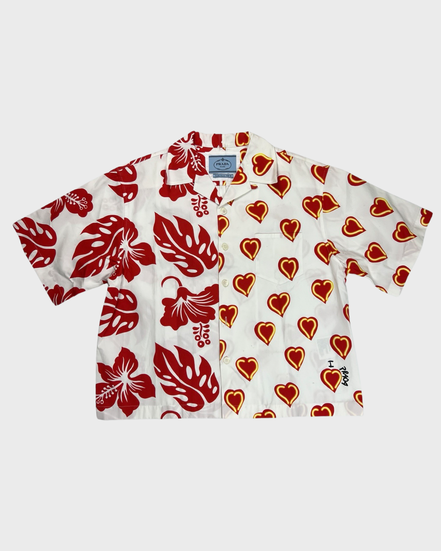 Prada Double Match split bowling shirt hearts & flowers SZ:M