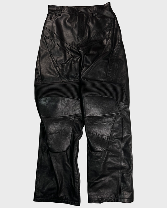 Balenciaga SS23 mudshow runway heavy biker moto leather pants in black SZ:S