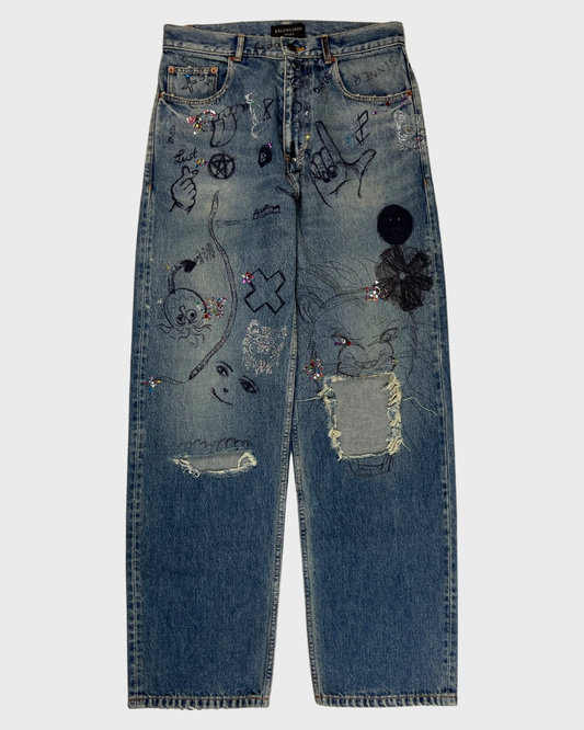 Balenciaga AW22 rhinestone ripped Jeans SZ:XS