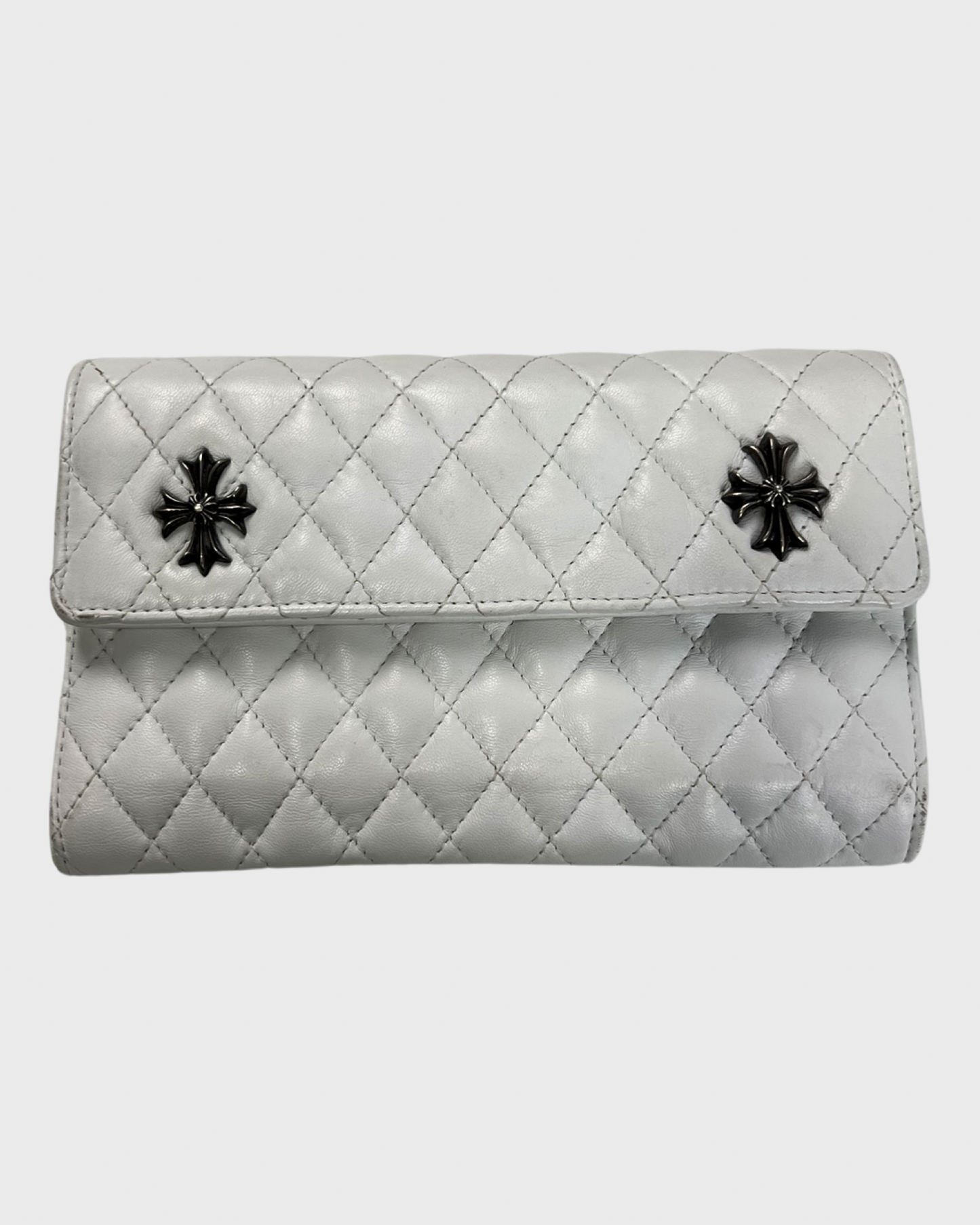 Chrome Hearts quilted white Wallet with silver crosses SZ:OS