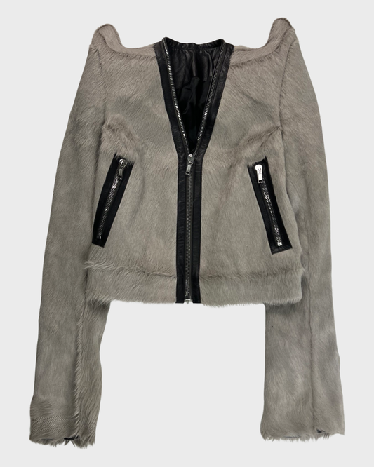 Rick Owens AW22 horned shoulders Klaus jacket grey ponyhair SZ:40