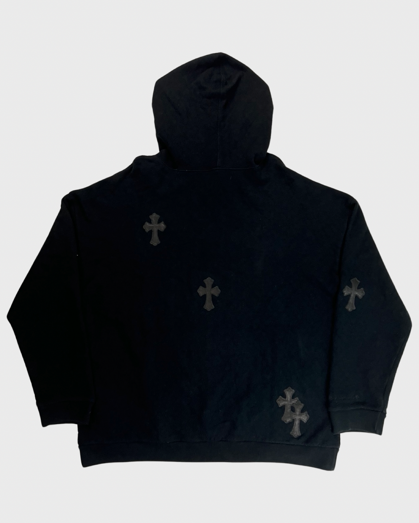 Chrome Hearts VIP Special order leather cross patched Hoodie black SZ:L