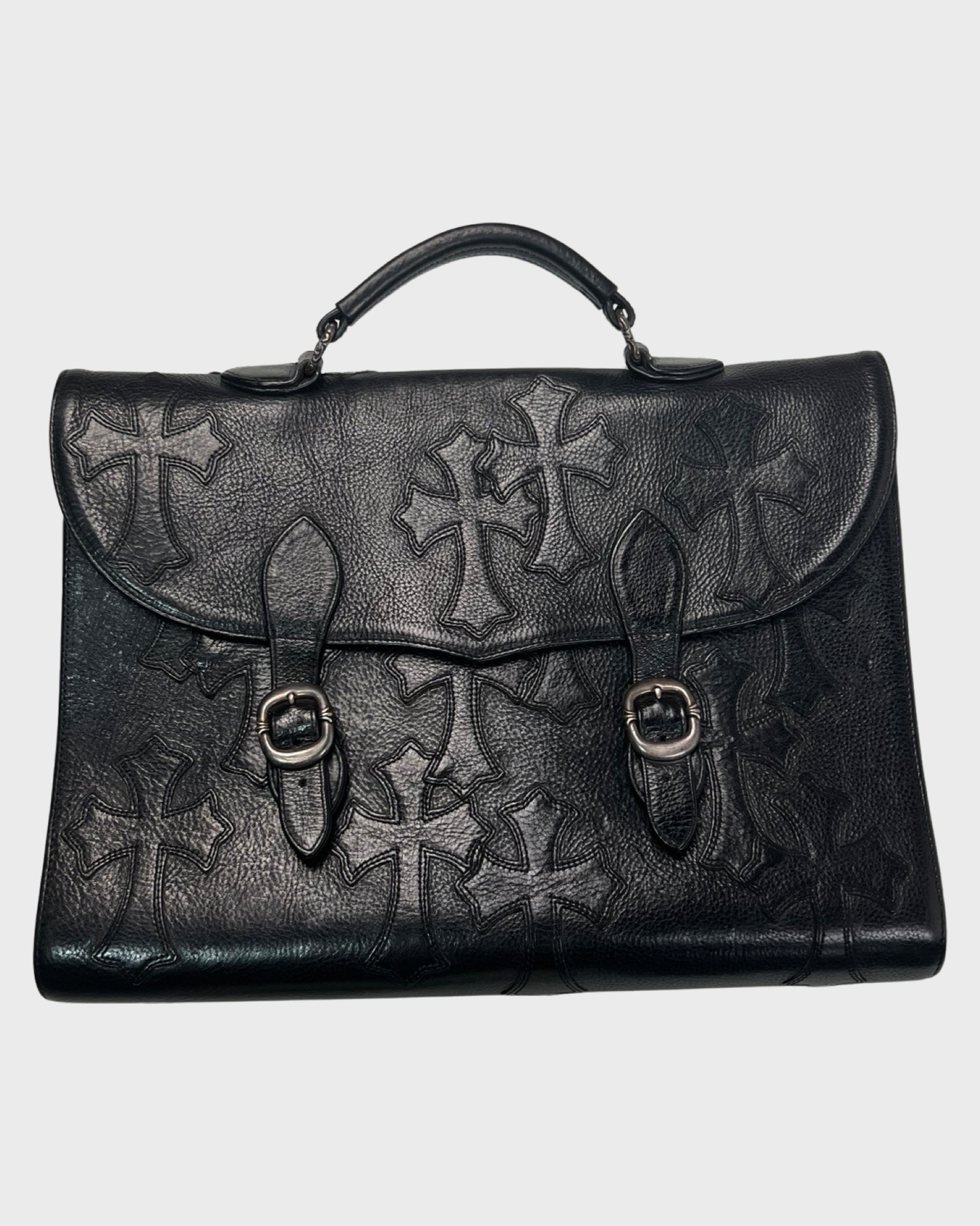 CHROME HEARTS CROSS PATCHED GOTHIC BRIEFCASE BAG SZ:OS