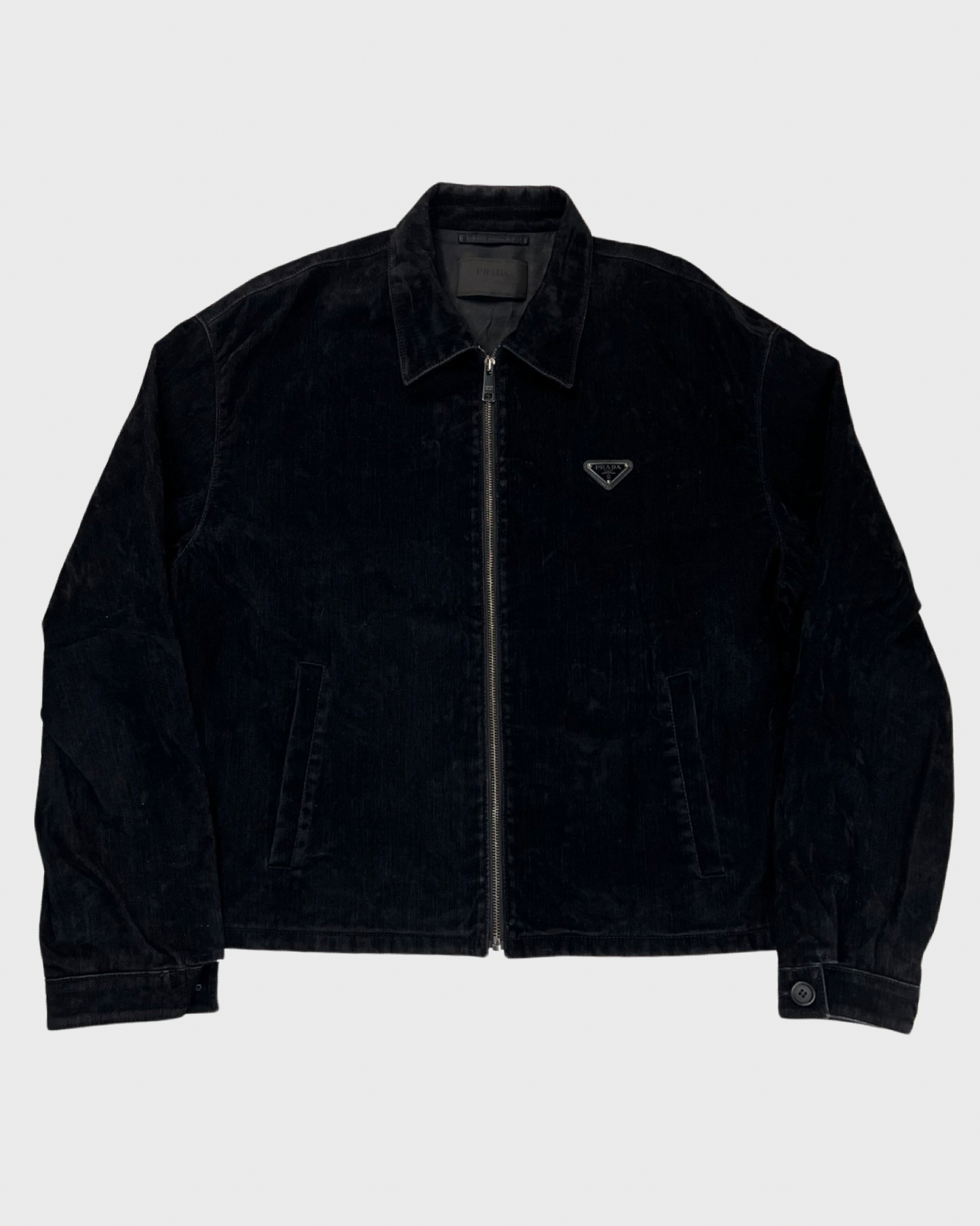 Prada triangle logo Black velvet  workwear Jacket SZ:XL