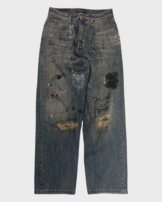 Balenciaga Rhinestone Jeans Rare Japanese Denim SZ:XS