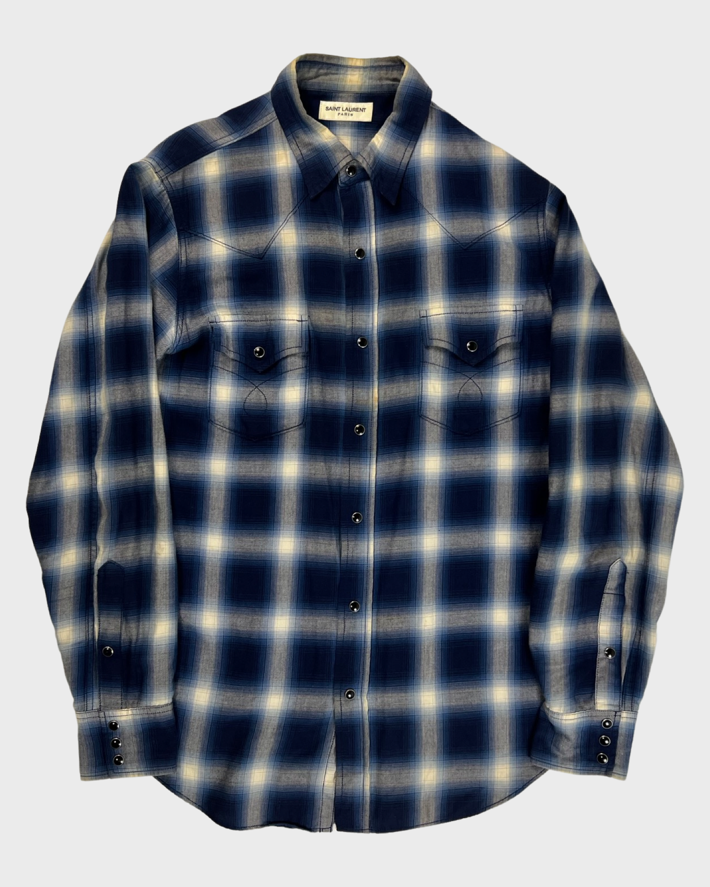 Saint Laurent Paris AW16 Flannel Blue Shirt SZ:M