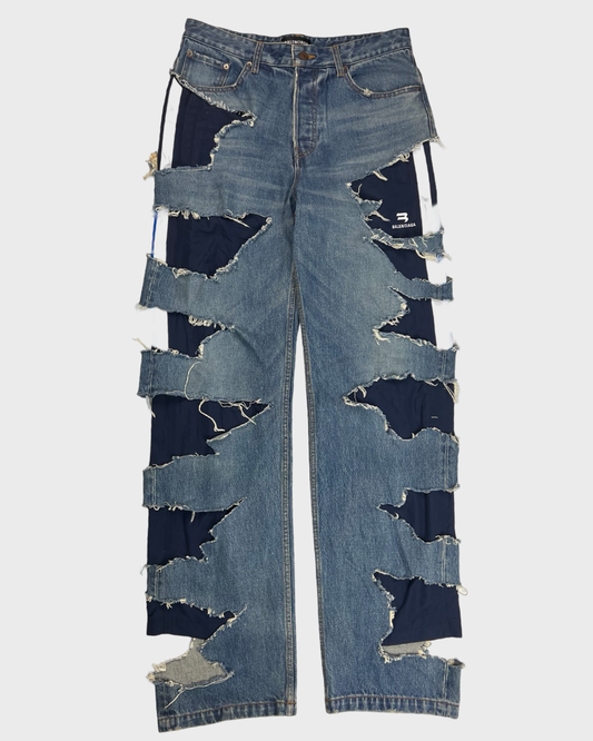 Balenciaga AW21 afterworld Sample slashed Jeans navy trackpants  SZ:OS