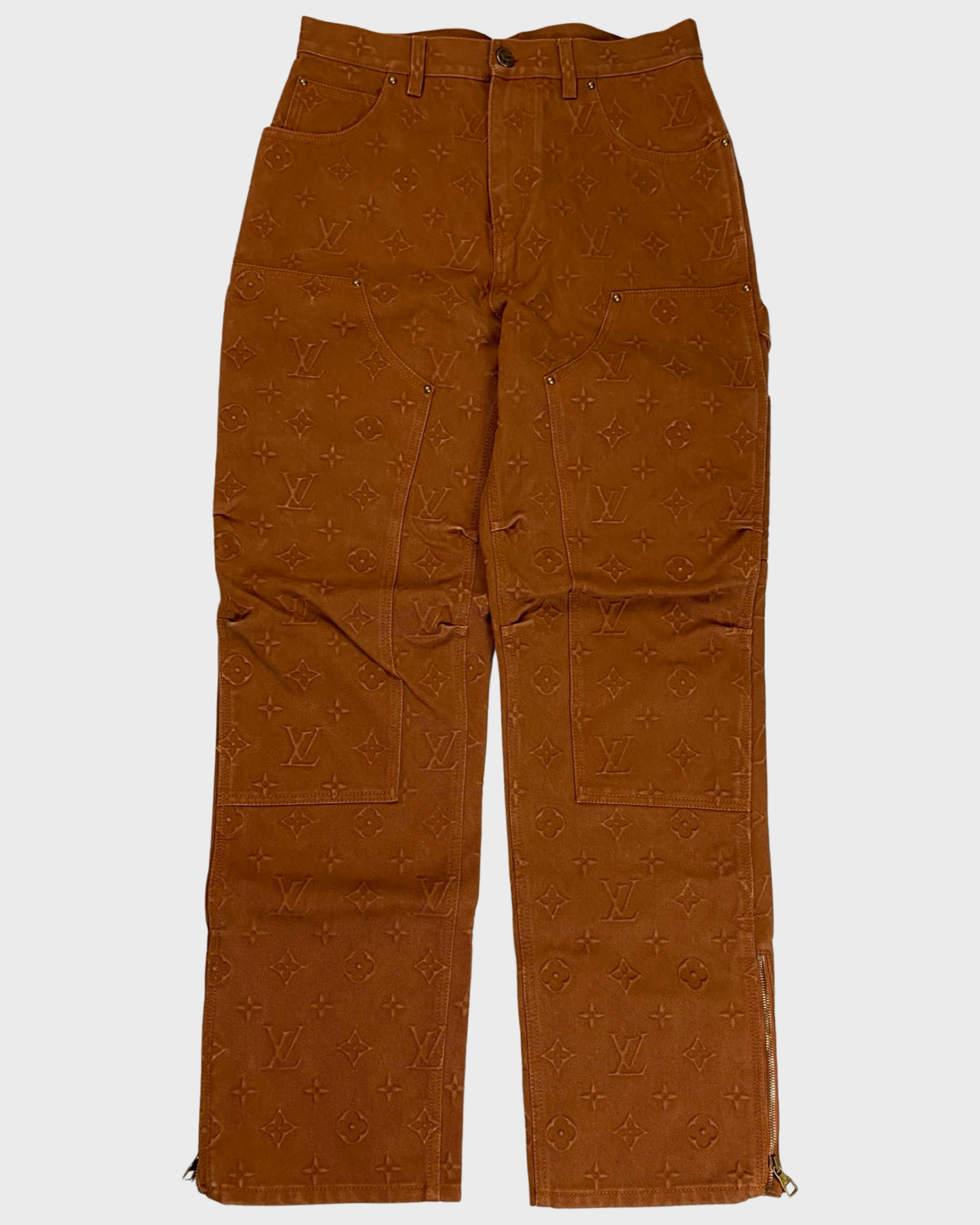 Louis Vuitton × Virgil Abloh AW21 Brown 3D monogram carpenter flared jeans  SZ:W3