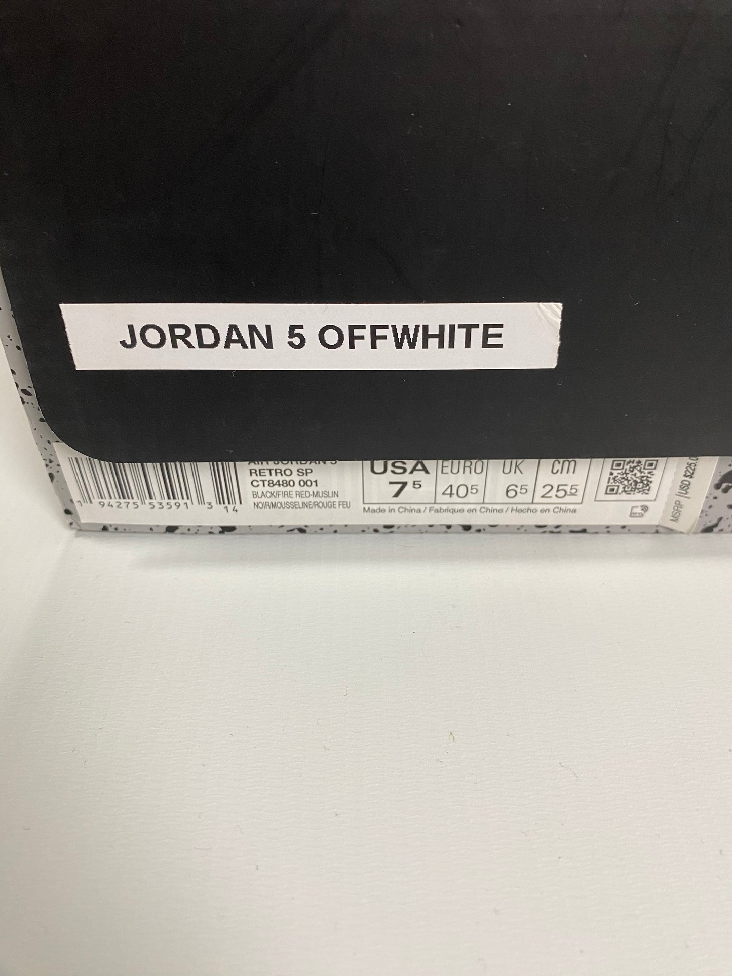 Nike Off White Air Jordan 5 SZ:US7.5/EU40.5
