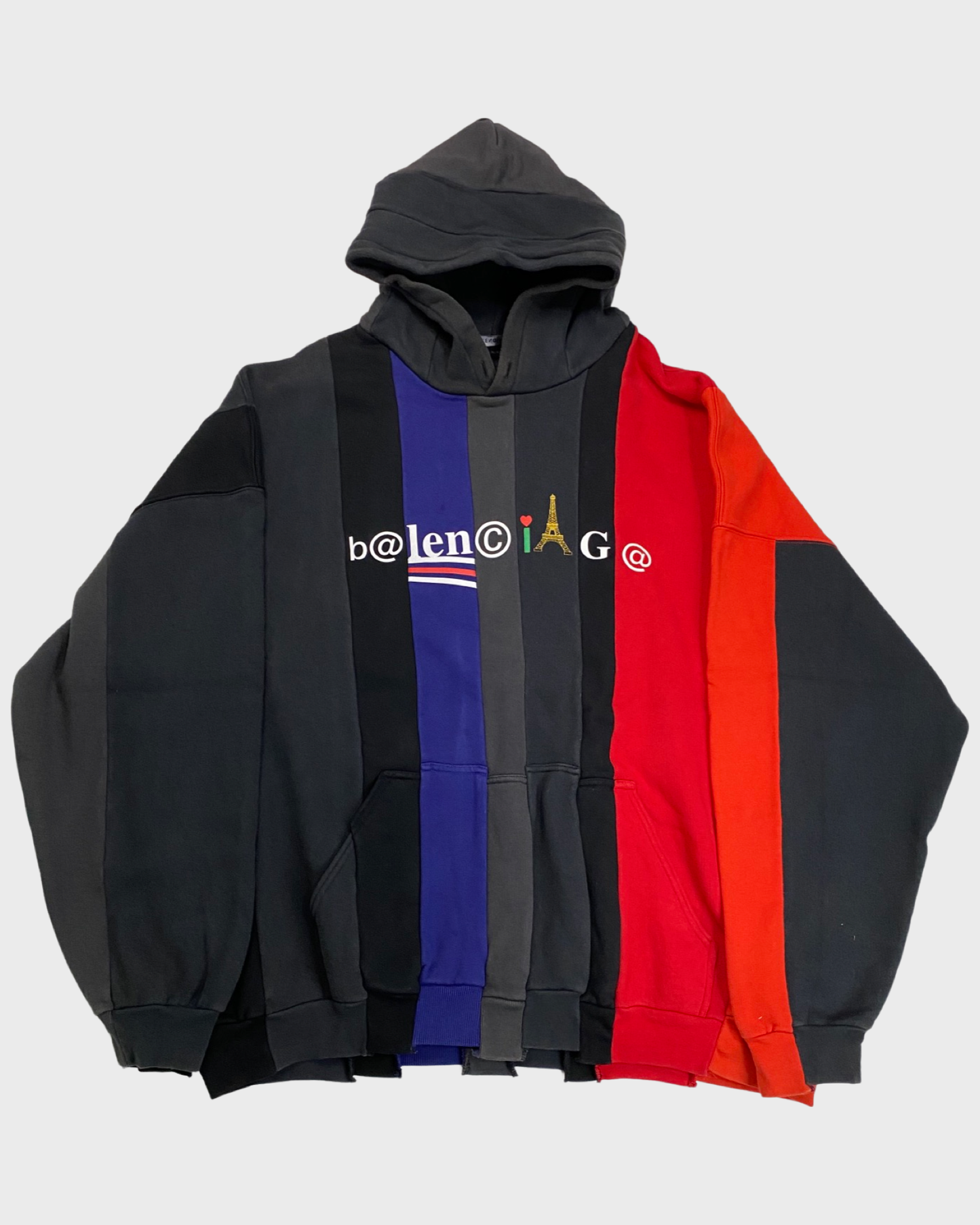 Balenciaga cut up patchwork hoodie multicolor logos SZ S