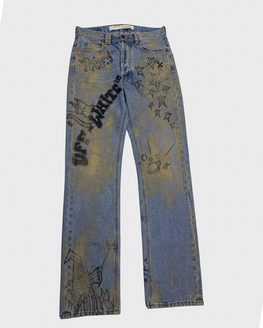 Off-White wizard & cat painted jeans denim SZ:W29