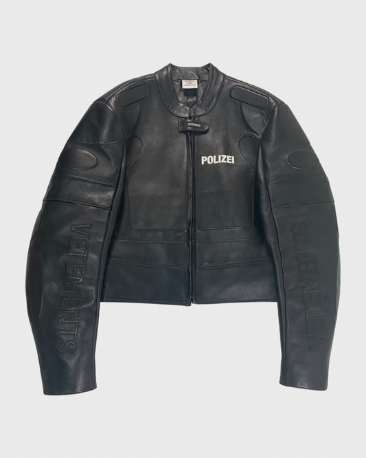 Vetements SS17 runway Polizei moto racing leather jacket in black SZ:S