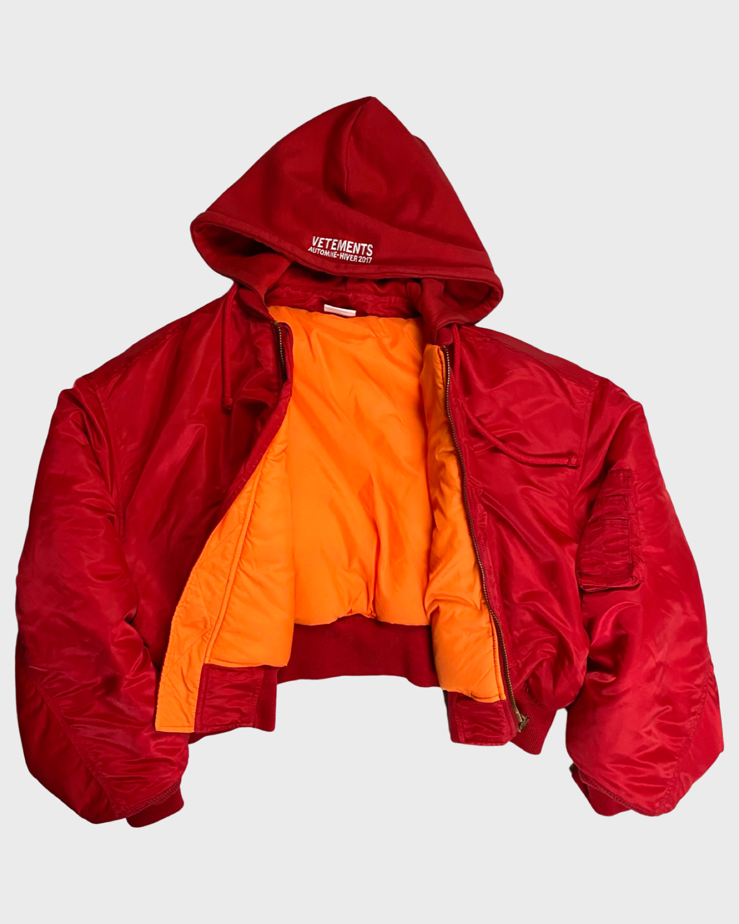 Vetements AW16 cropped red Bomber MA1 jacket SZ: S