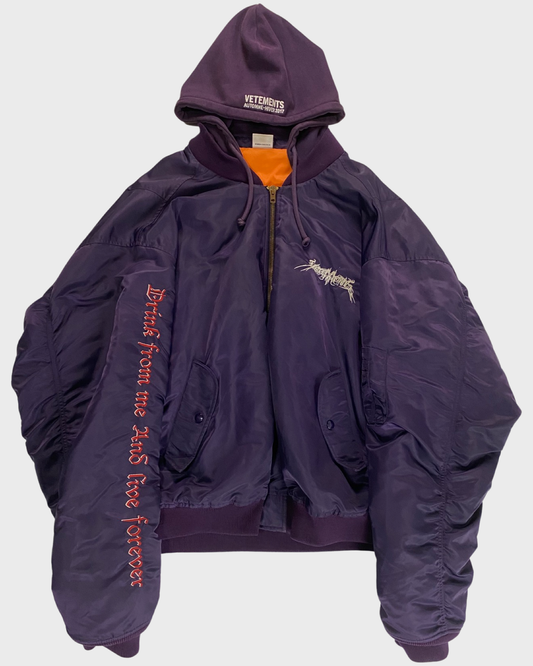 Vetements AW16 TFD total fucking darkness runway oversized MA1 bomberjacket in purple SZ:XS|S|M