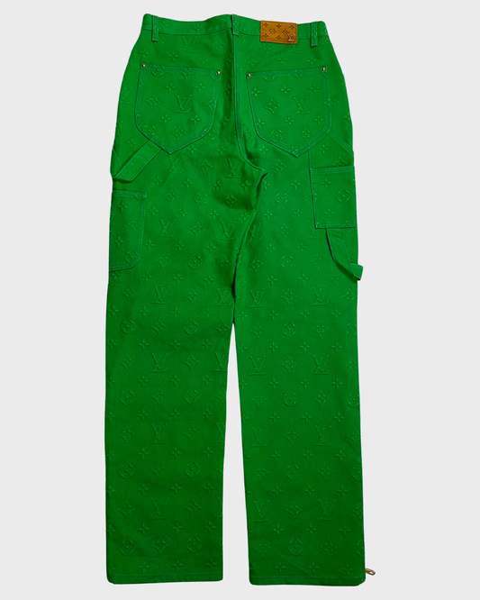 Louis Vuitton × Virgil Abloh AW21 Green 3D monogram carpenter flared jeans SZ:W30