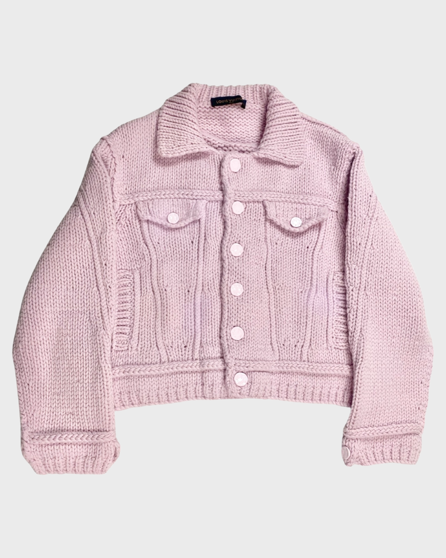 LV SS20 ASIA EXCLUSIVE PINK CHUNKY HEAVY KNIT TRUCKER JACKET SIZE:M –  Bankofgrails