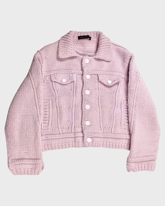 LV SS20 ASIA EXCLUSIVE PINK CHUNKY HEAVY KNIT TRUCKER JACKET SIZE:M