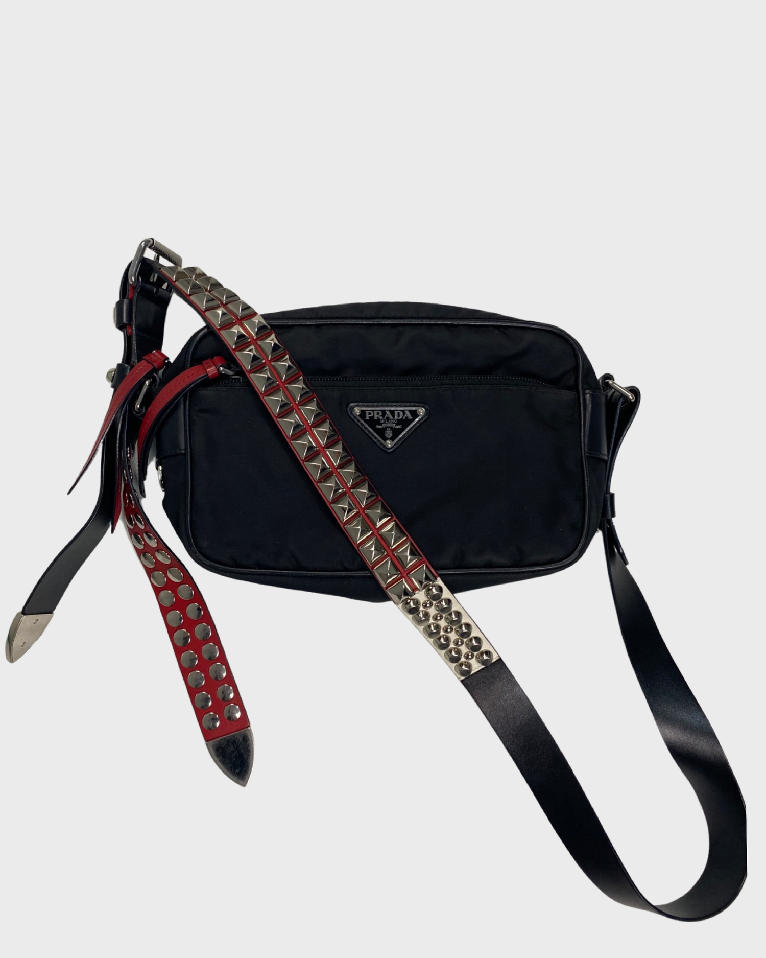 Prada AW18 Studded Rockstar Bag with red details SZ OS Bankofgrails