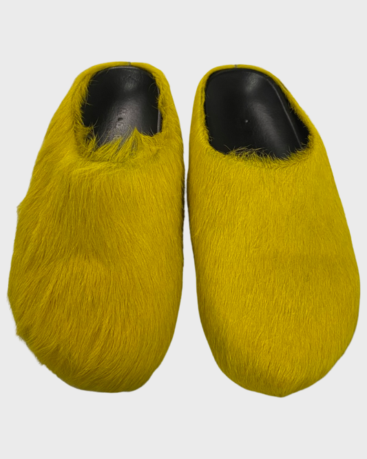 Marni sabot ponyhair furry sabot mules in lemon yellow SZ:41