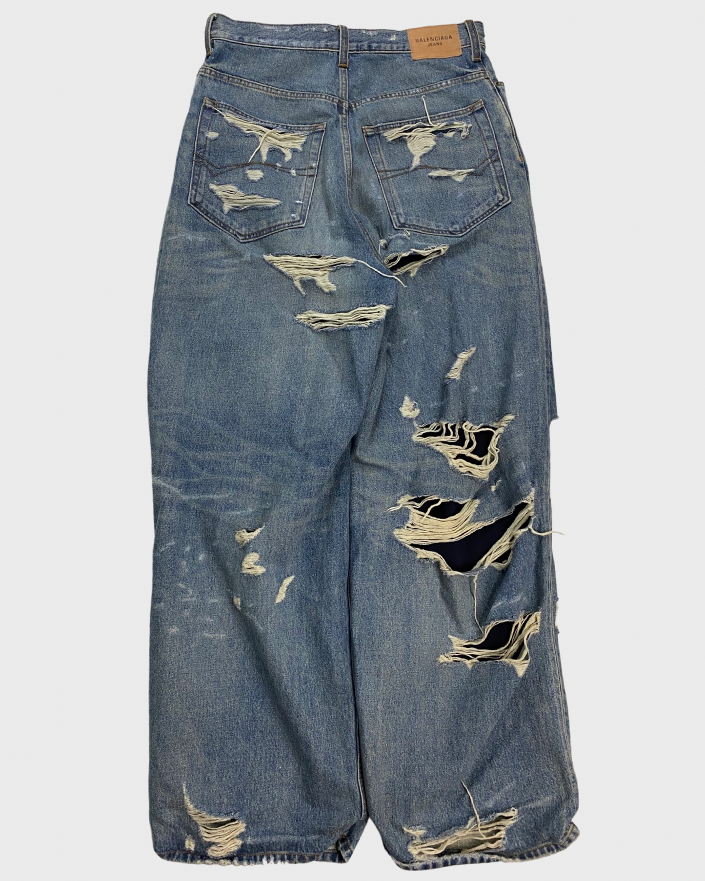 BALENCIAGA AW21 destroyed ripped layered baggy blue jeans SIZE:XS|S