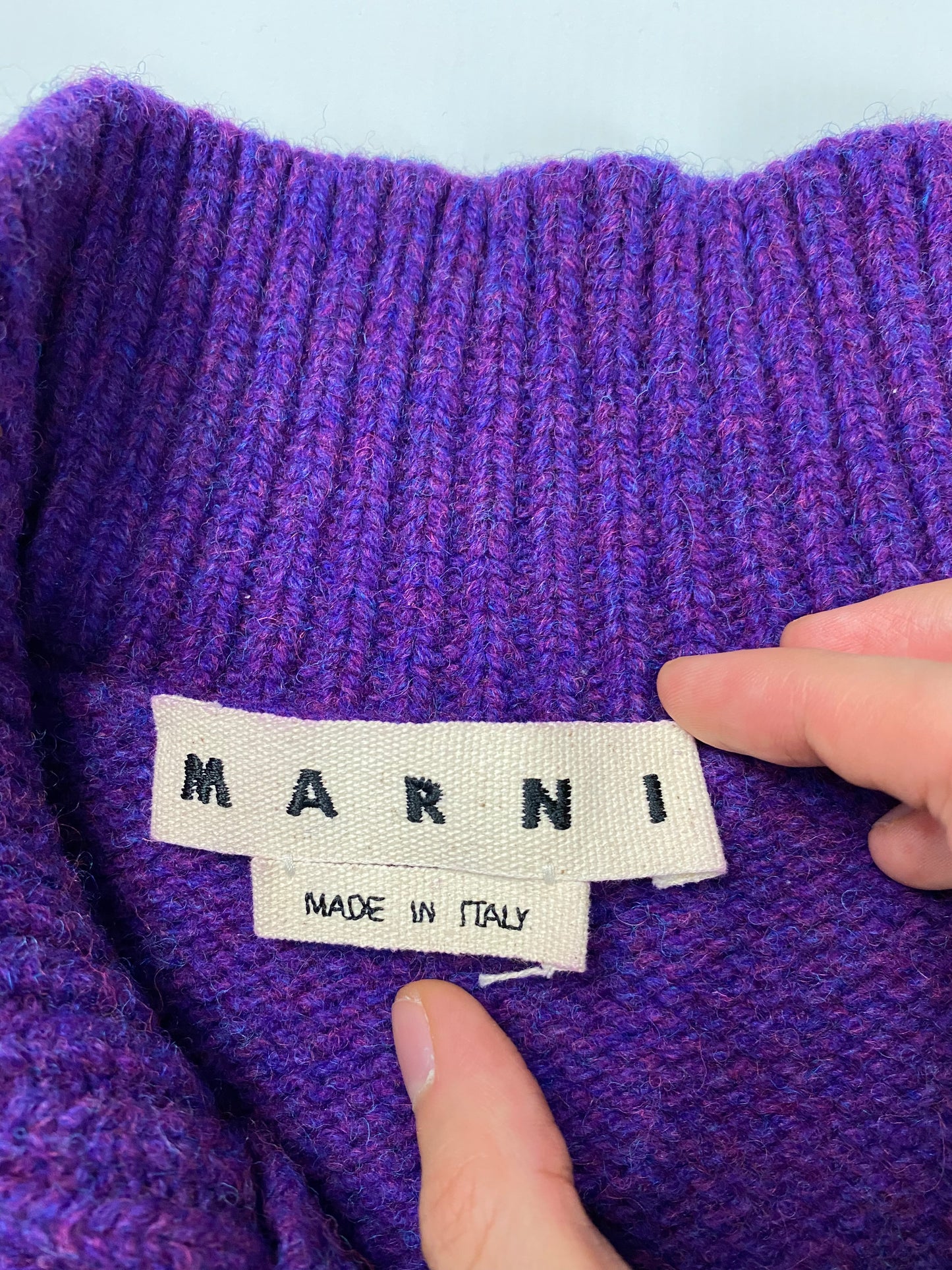 Marni distressed deconstructed sweater in purple SZ:46