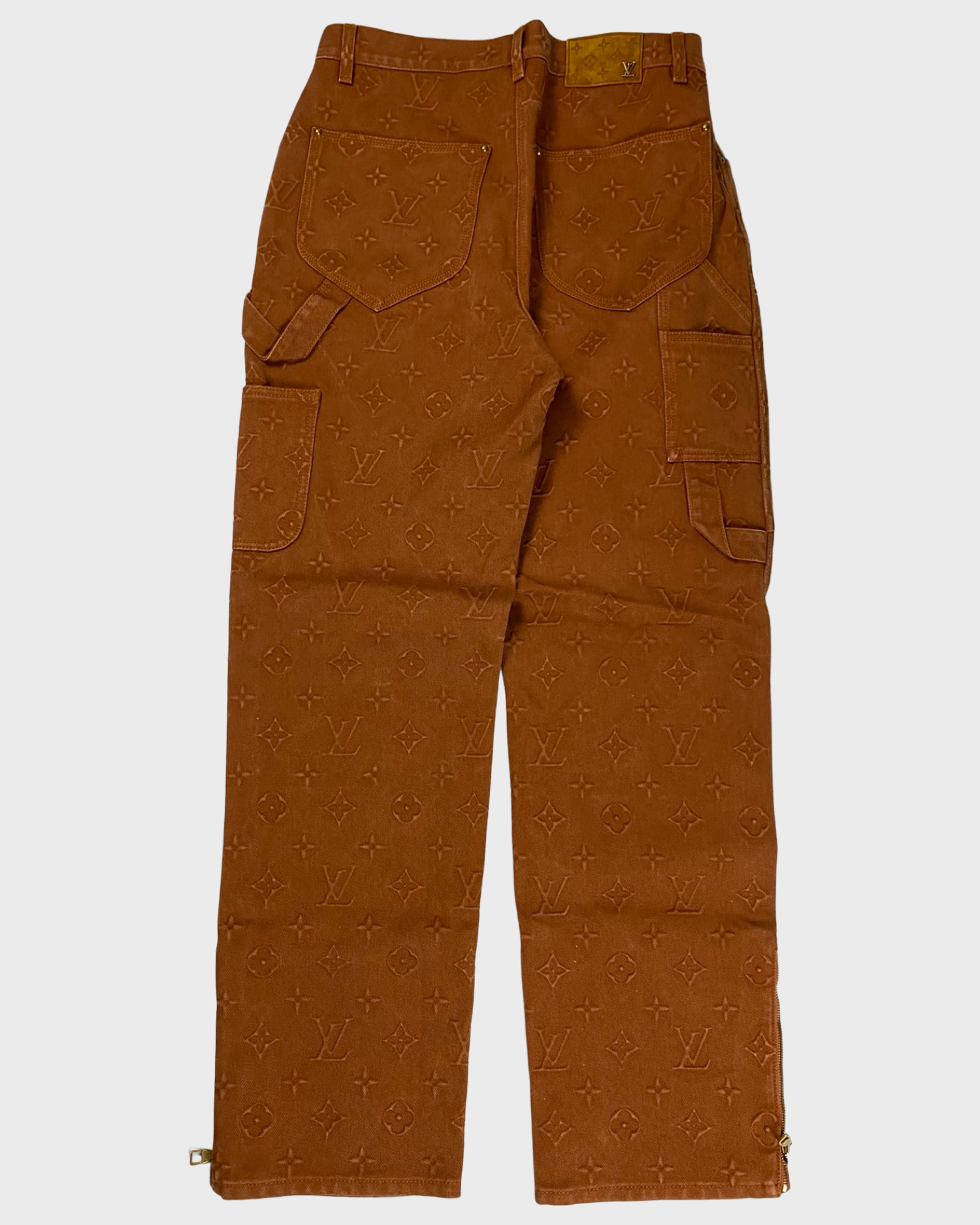 Louis Vuitton × Virgil Abloh AW21 Brown 3D monogram carpenter flared jeans  SZ:W3