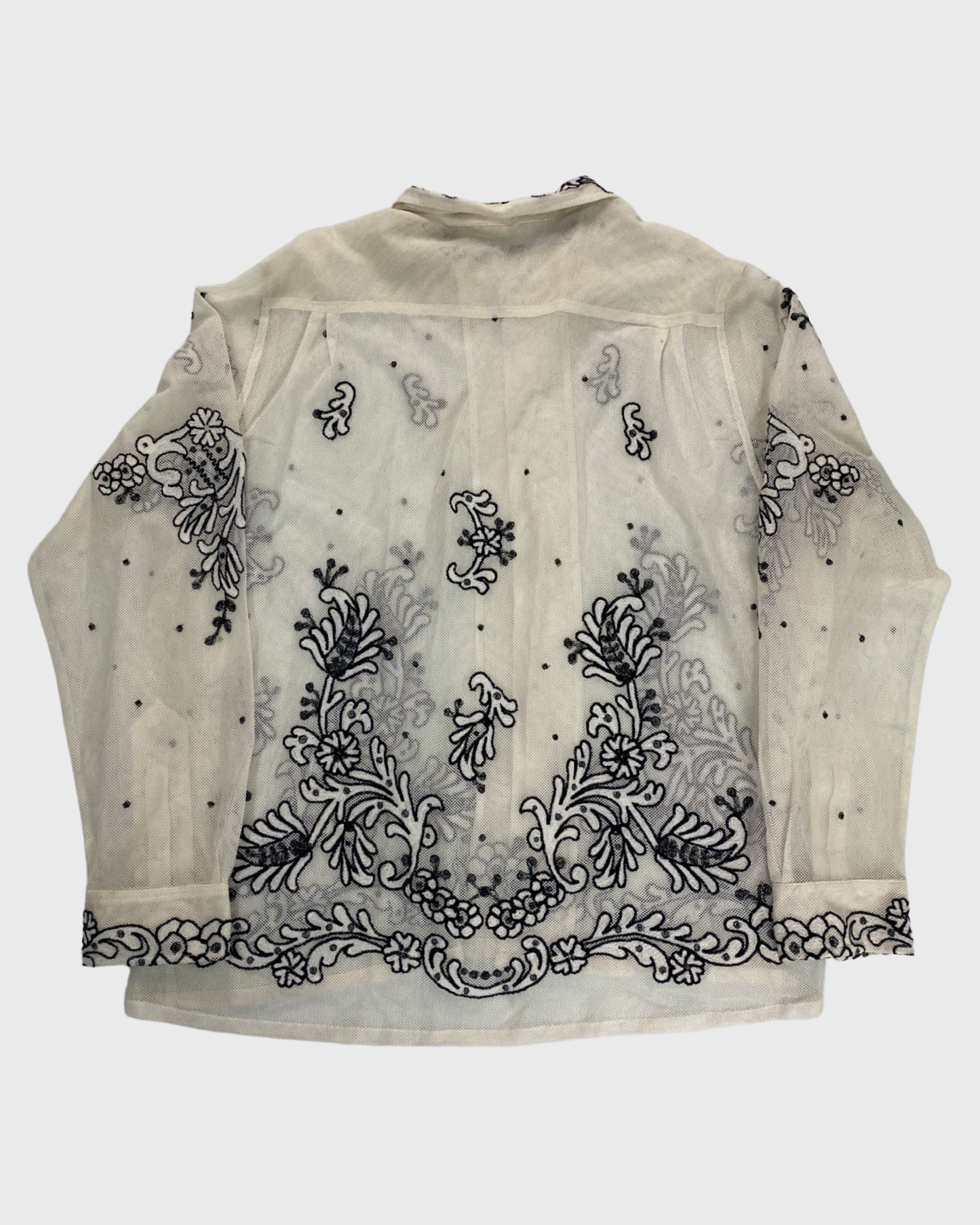 Bode floral transparent longsleeve button up shirt Creme white SZ:XL