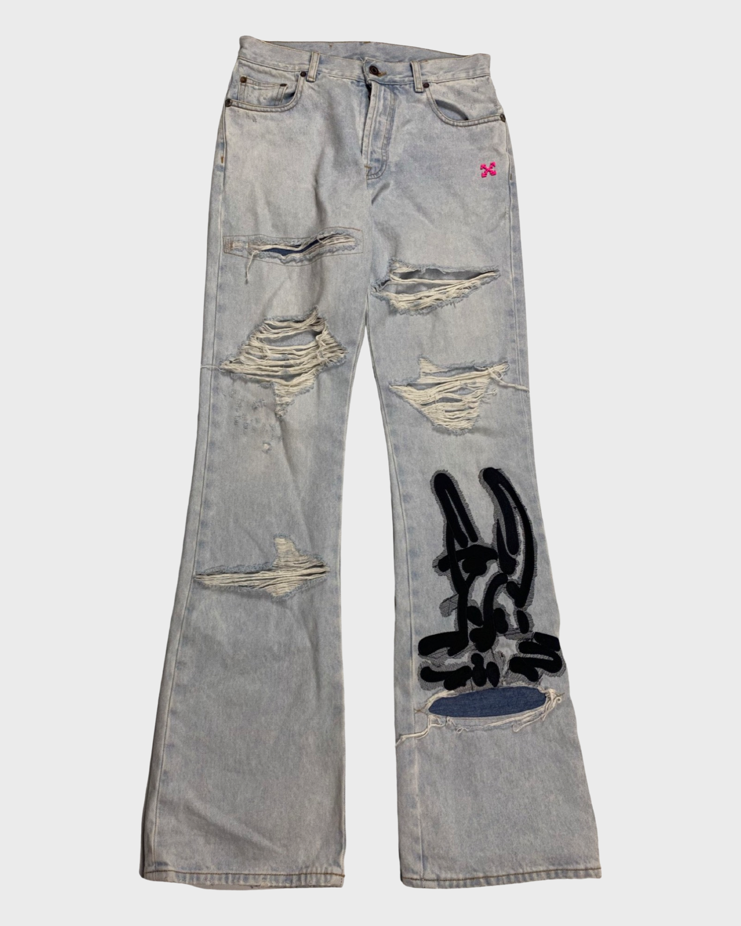 Off-White Flared distressed / ripped bleached jeans light blue SZ:W29