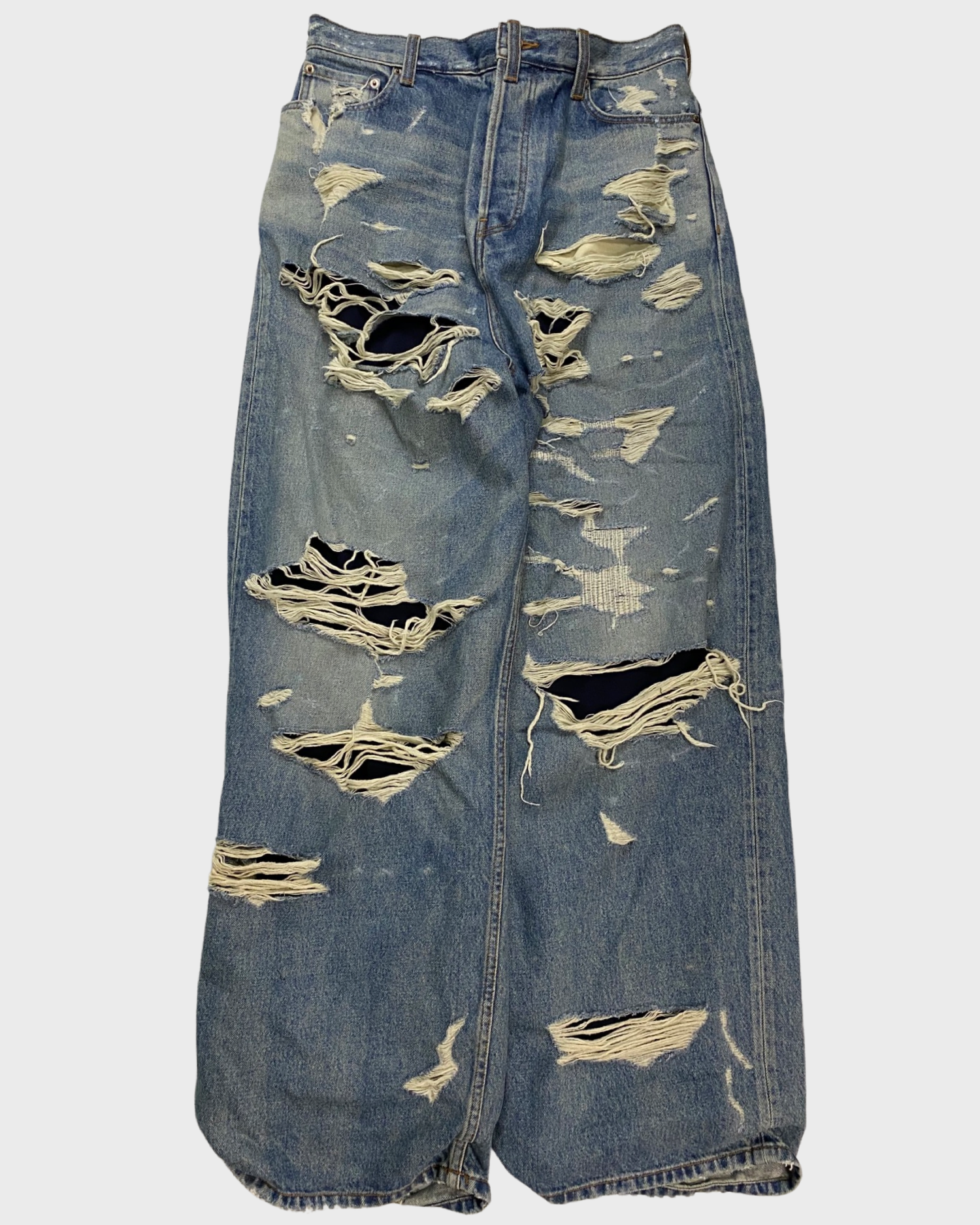 BALENCIAGA AW21 destroyed ripped layered baggy blue jeans SIZE:S