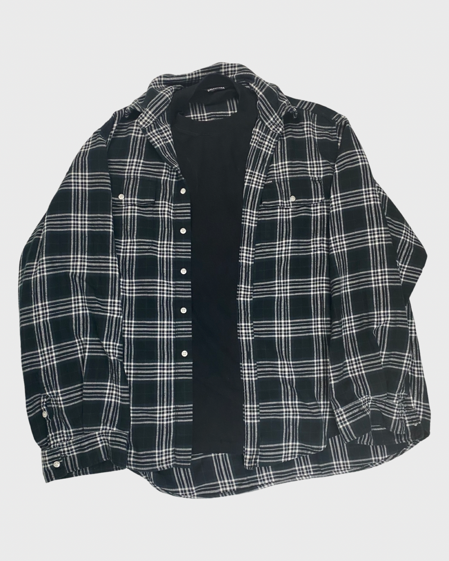 Balenciaga oversized trompe l’oeil tshirt flannel shirt SZ:1
